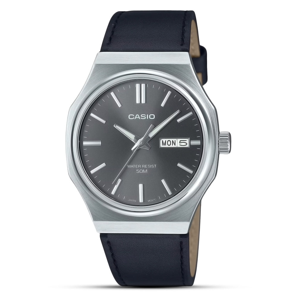 Casio Classic Grey Dial Leather Strap Men's Watch MTP-E735L-8AVDF