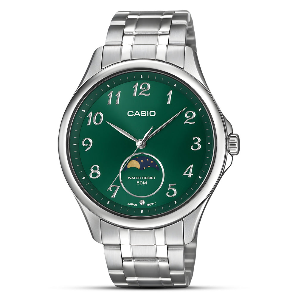Casio Moon Phase Green Dial Men's Watch | MTP-M110D-3AVDF