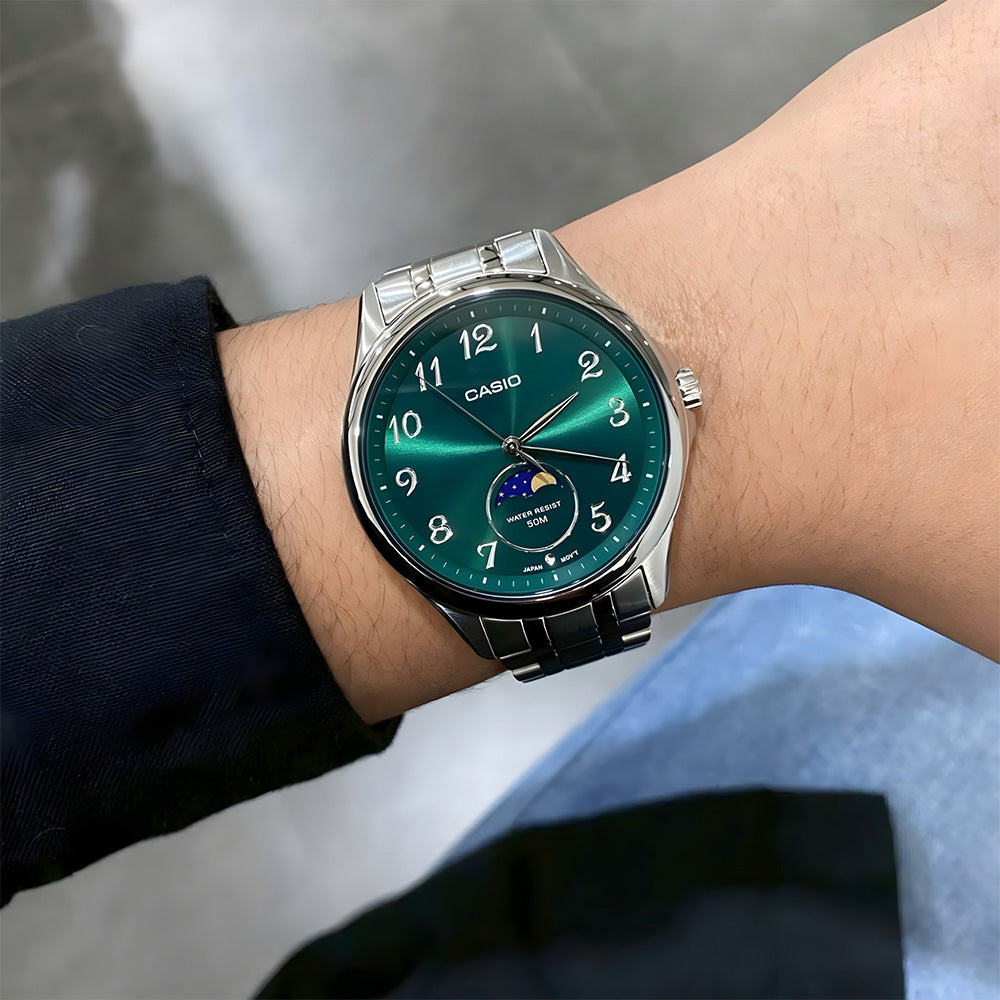 Casio Moon Phase Green Dial Men's Watch | MTP-M110D-3AVDF