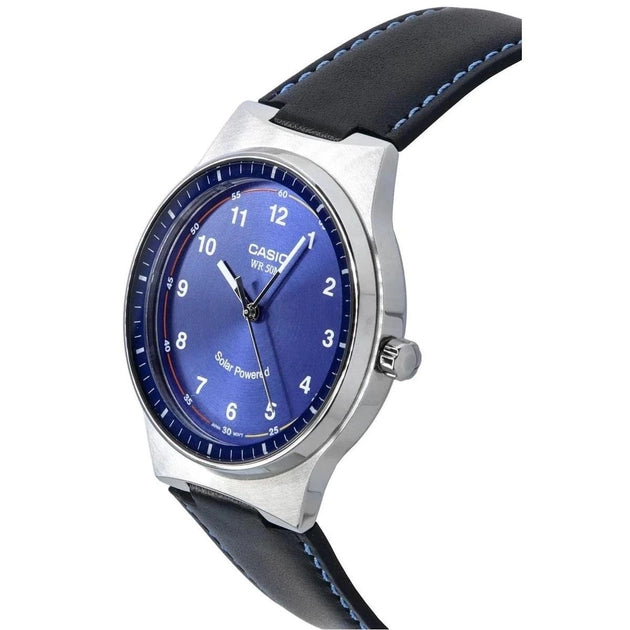 Casio Solar Blue Dial Leather Strap Men's Watch| MTP-RS105L-2BVDF