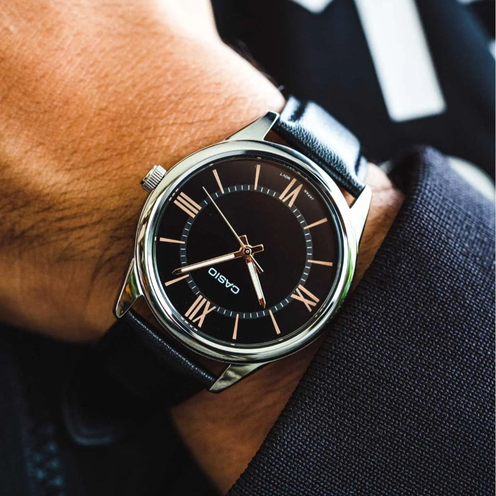 Casio Enticer Black Dial Leather Strap Mens Watch | MTP-V005L-1B5UDF