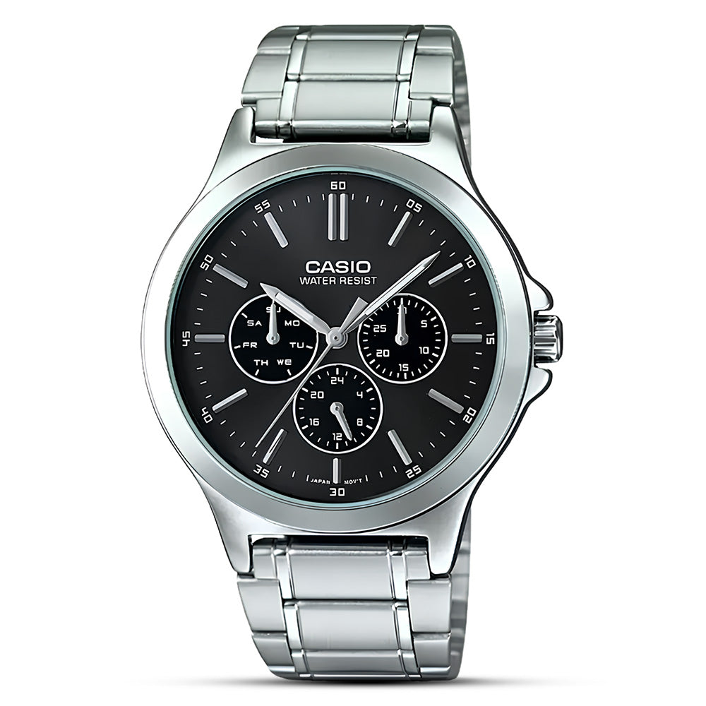 CASIO ANALOGUE BLACK DIAL STAINLESS STEEL MEN'S WATCH | MTP-V300D-1AUDF