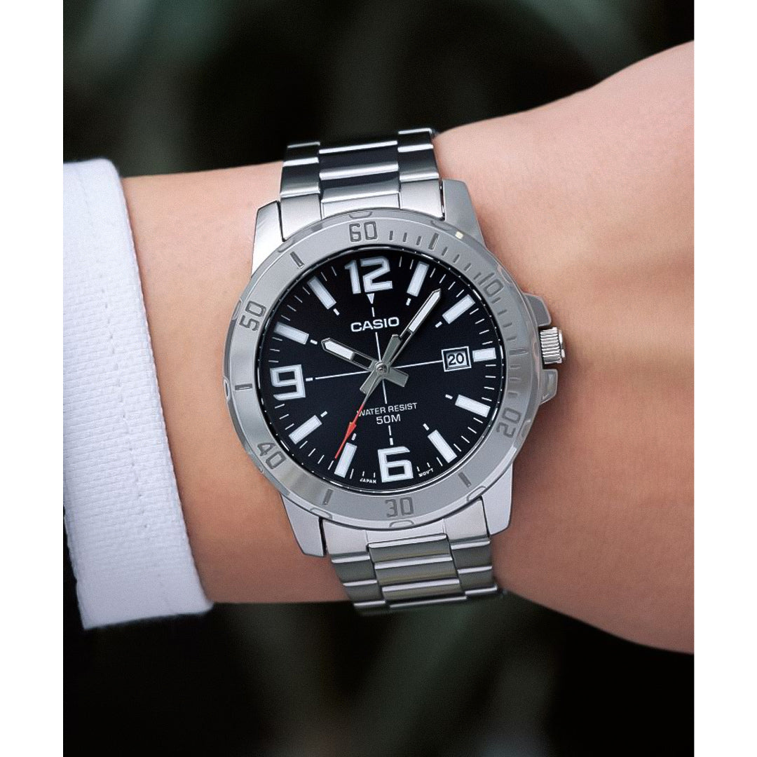 Casio Enticer Stainless Steel Black Dial Men's Watch | MTP-VD01D-1BVUDF