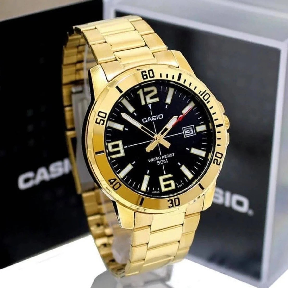 Casio Enticer Gold Tone Black Men's Watch| MTP-VD01G-1BVUDF