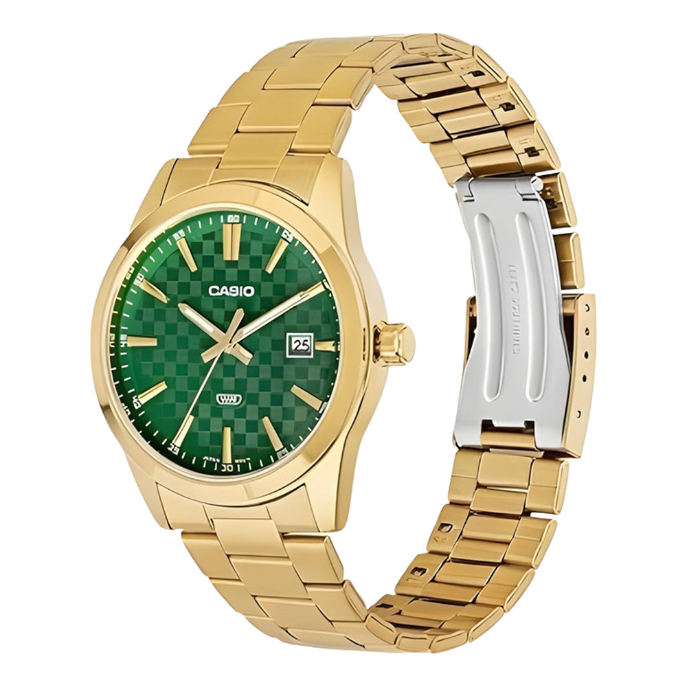 Casio Enticer Gold Tone Green Chess Dial Watch MTP-VD03G-3AUDF