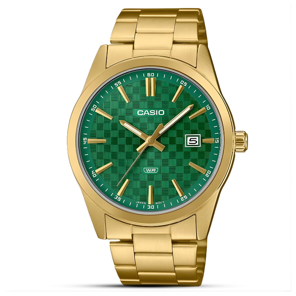 Casio Enticer Gold Tone Green Chess Dial Watch MTP-VD03G-3AUDF