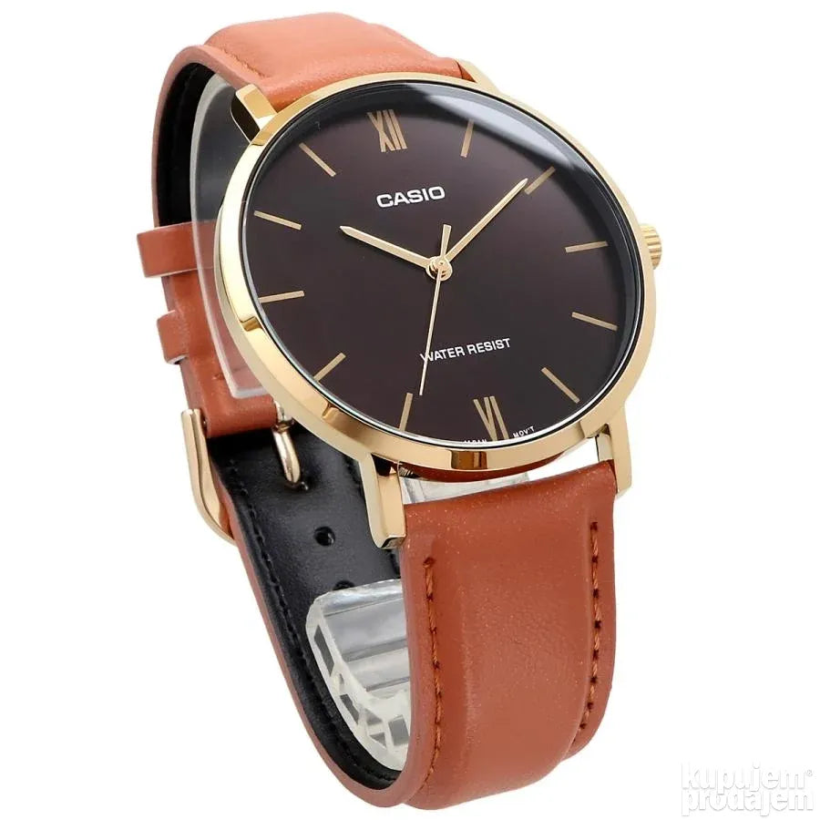 Casio "Minimalistic" Brown Dial Gold Tone Mens Watch MTP-VT01GL-5BUDF