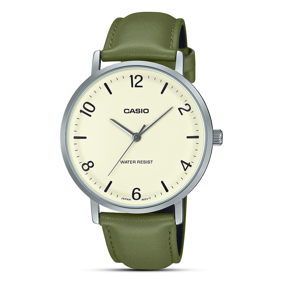 Casio Enticer Cream Dial Leather Band Men's Watch | MTP-VT03L-7BDF