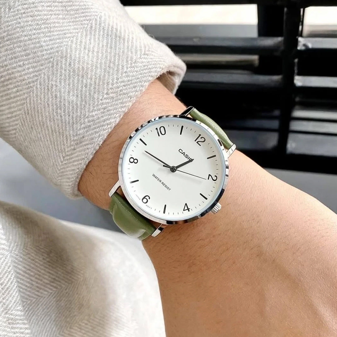 Casio Enticer Cream Dial Leather Band Men's Watch | MTP-VT03L-7BDF