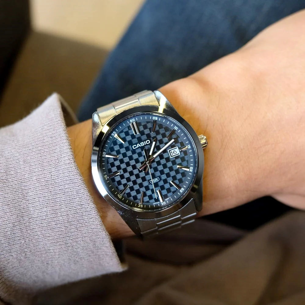 Casio Men Enticer Analog Light Blue Chess Dial Watch| MTP-VD03D-2A2UDF