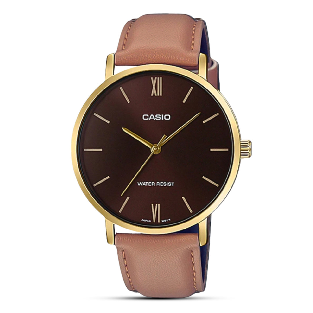 Casio "Minimalistic" Brown Dial Gold Tone Men's Watch | MTP-VT01GL-5BUDF
