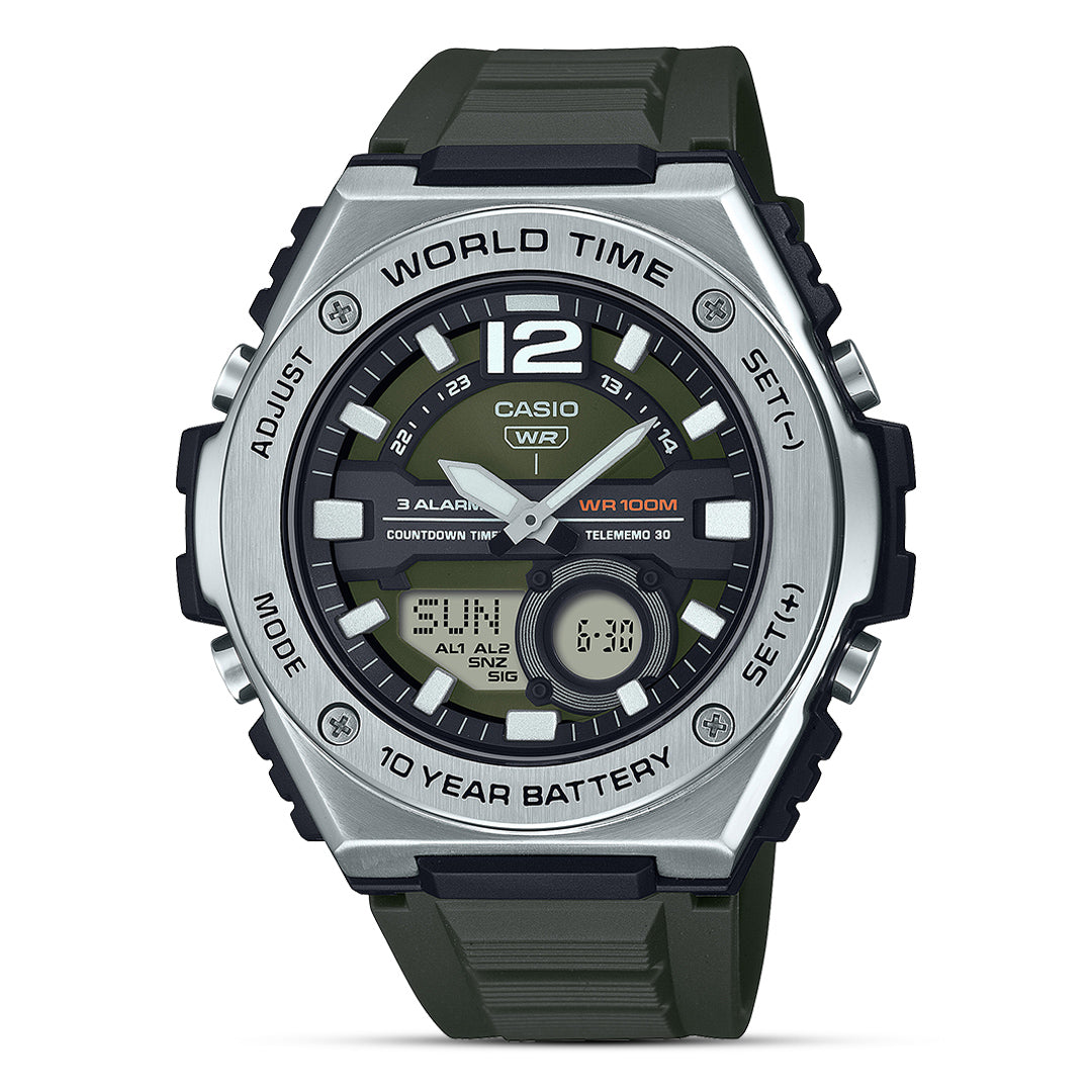 Casio Digital-Analog Green Dial Resin Band Men's Watch | MWQ-100-3AVDF
