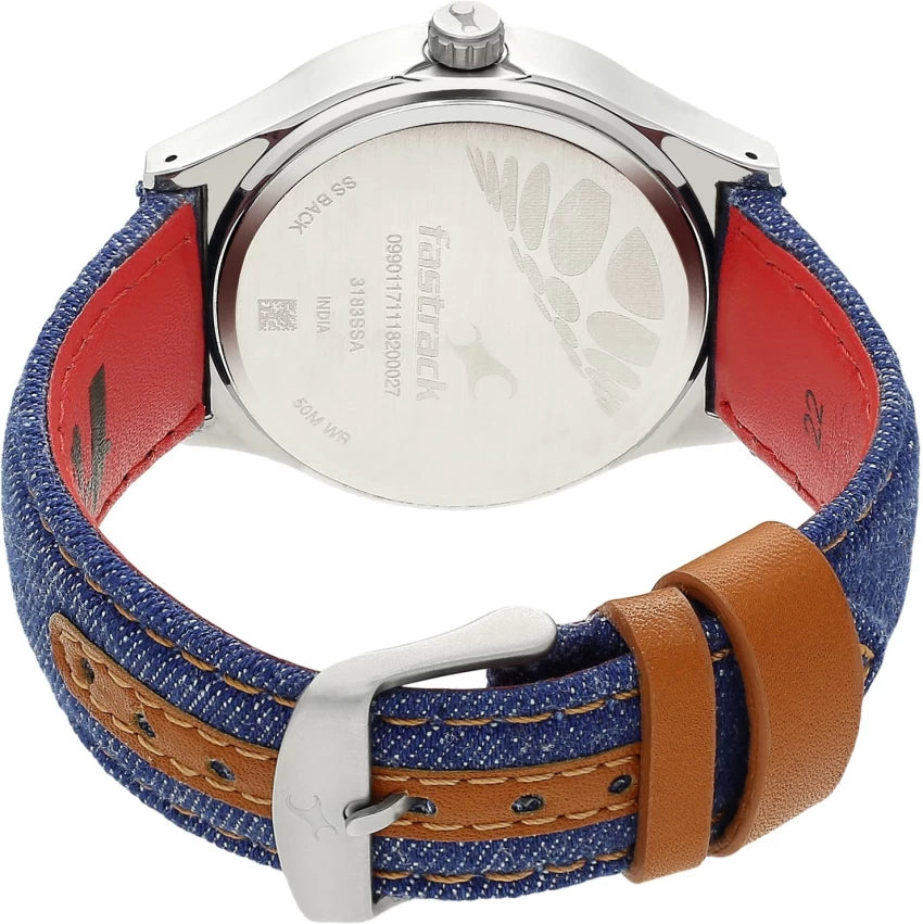 Fastrack Denim Fabric Silver White Dial Analog Watch | NM3183SL01