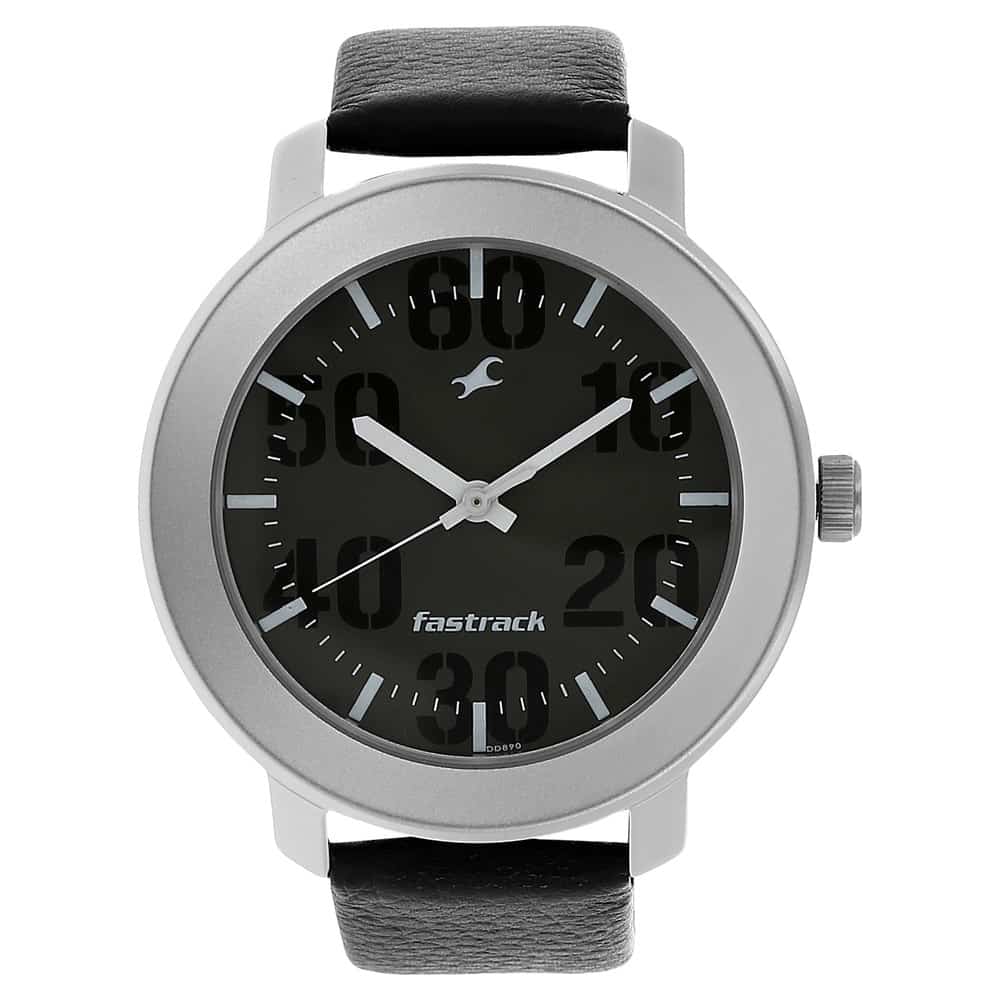 Fastrack Quartz Black Leather Strap Grey Dial Watch NR3121SL02