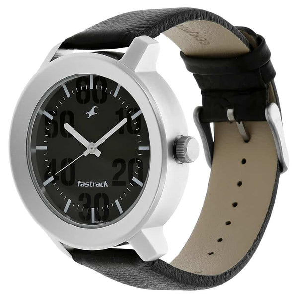 Fastrack Quartz Black Leather Strap Grey Dial Watch NR3121SL02