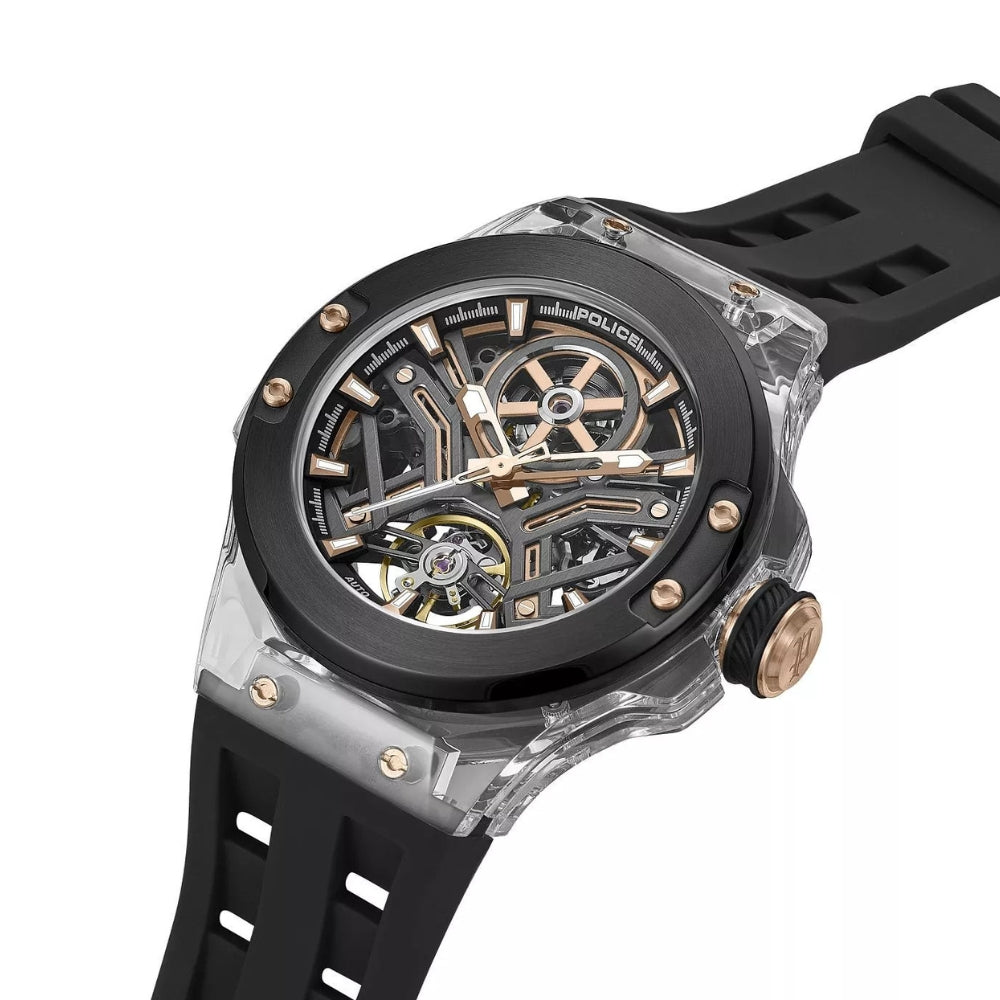 Police Cyclone Black Automatic Skeleton Dial Men's Watch PEWGR0082202