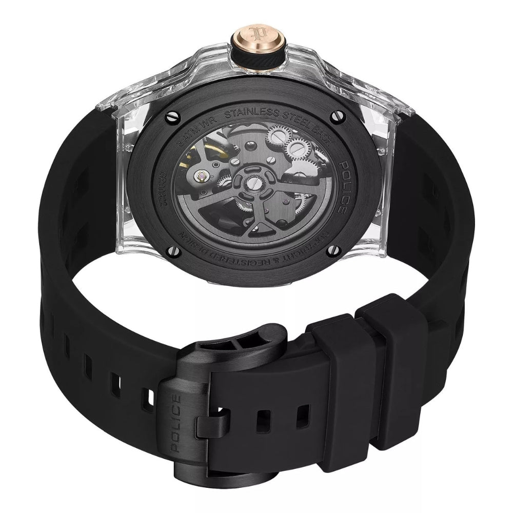 Police Cyclone Black Automatic Skeleton Dial Men's Watch PEWGR0082202