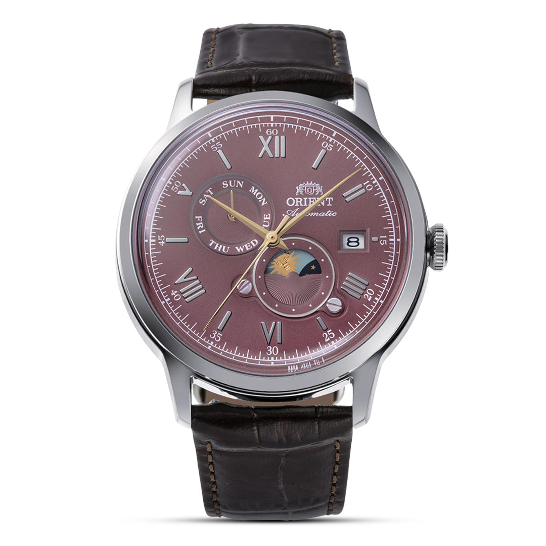 ORIENT Bambino Automatic Sun & Moon Bordeaux Dial Men's Watch | RA-AK0807R30B