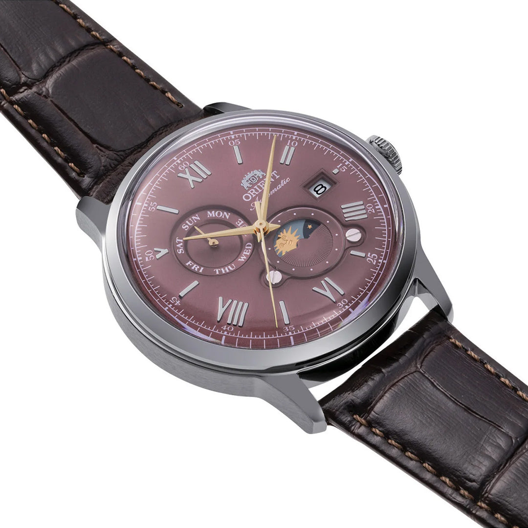 ORIENT Bambino Automatic Sun & Moon Bordeaux Dial Men's Watch | RA-AK0807R30B
