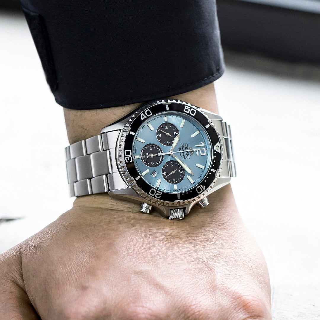 Orient Mako Solar Chrono Sky Blue Dial Men's Watch | RA-TX0206L10B