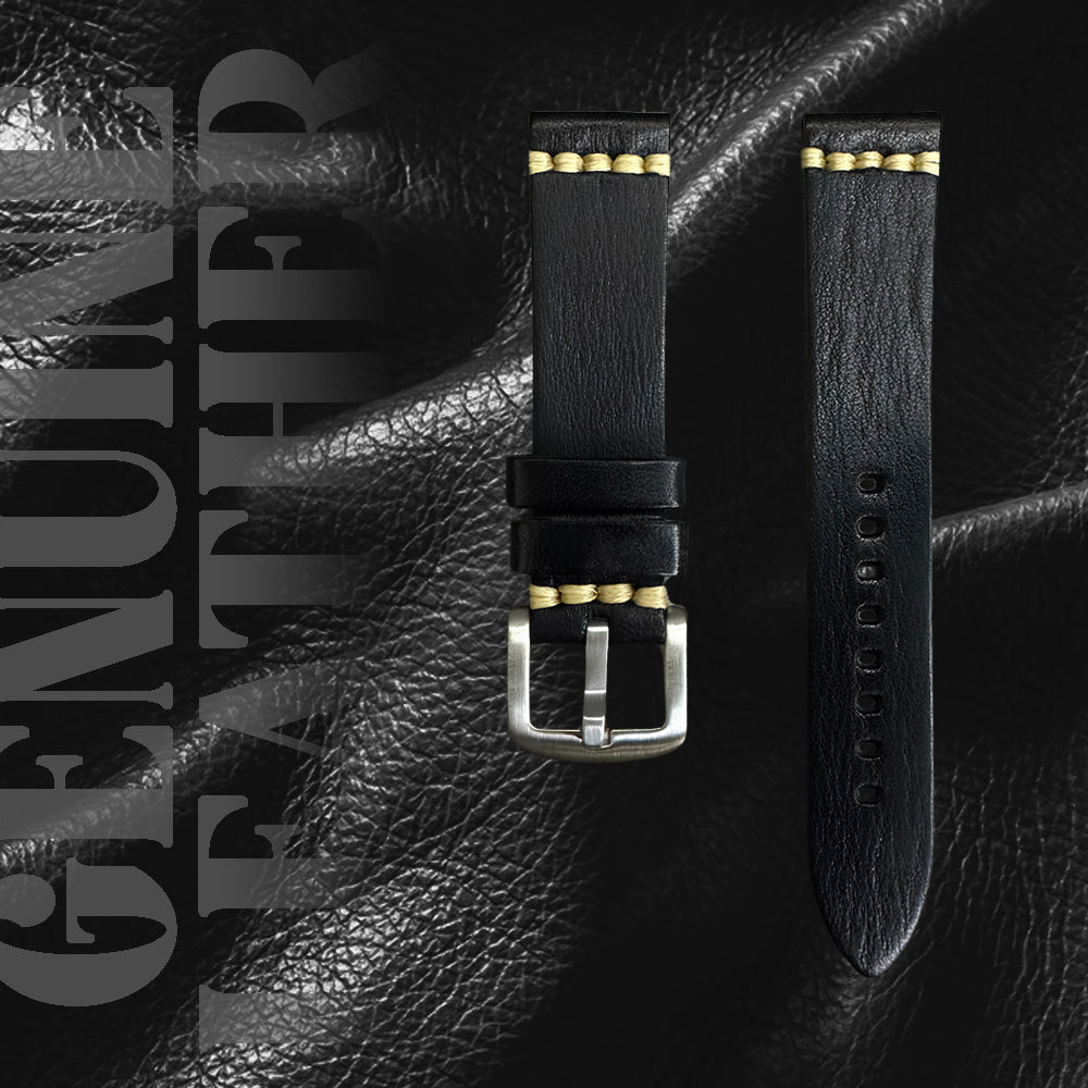 Cavern 22mm Coconut Texture Black Leather Strap