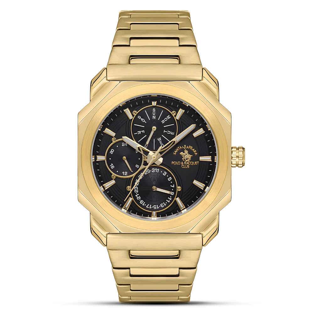 Santa Barbara Polo Black Dial Gold Tone Men’s Watch SB.1.10442-7