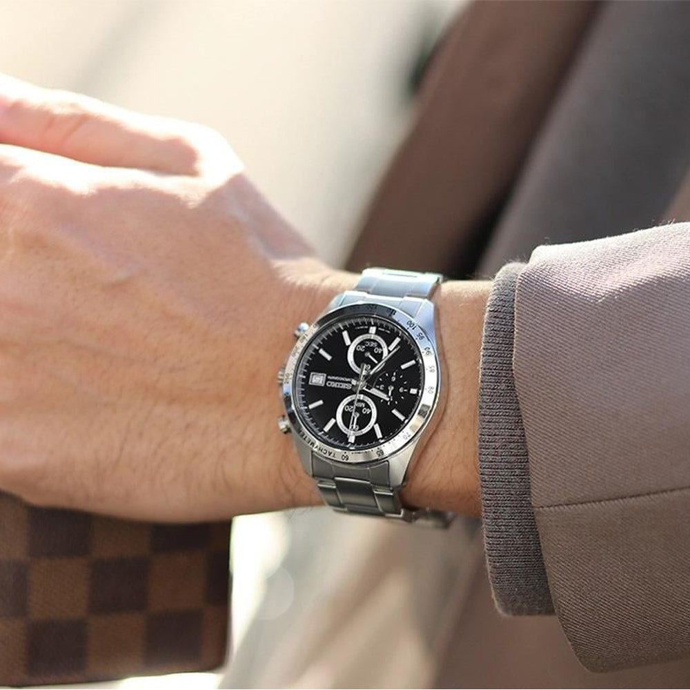 Seiko Spirit Black Chronograph Dial Men's Watch | SBTR005