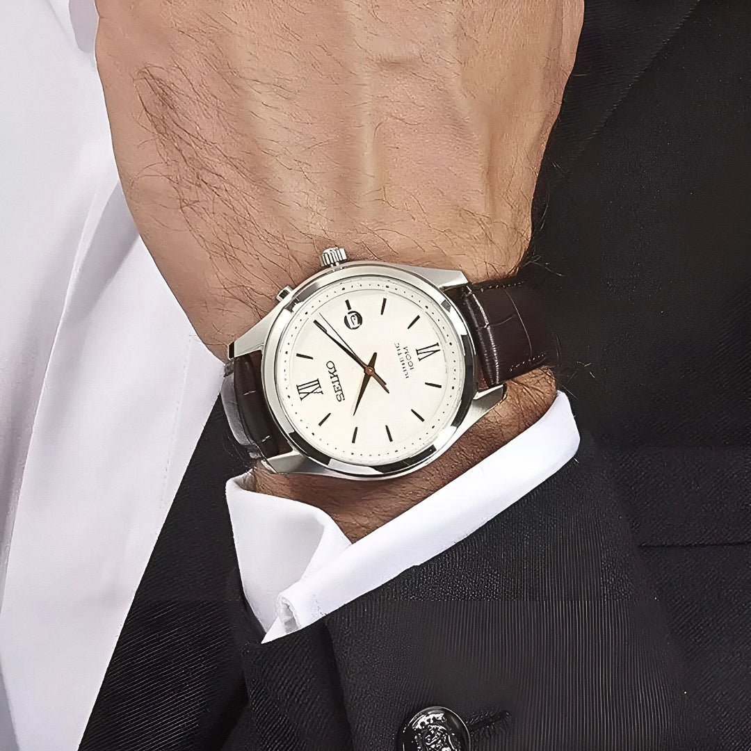 Seiko Kinetic White Dial Brown Leather Band Men's Watch | SKA773P1