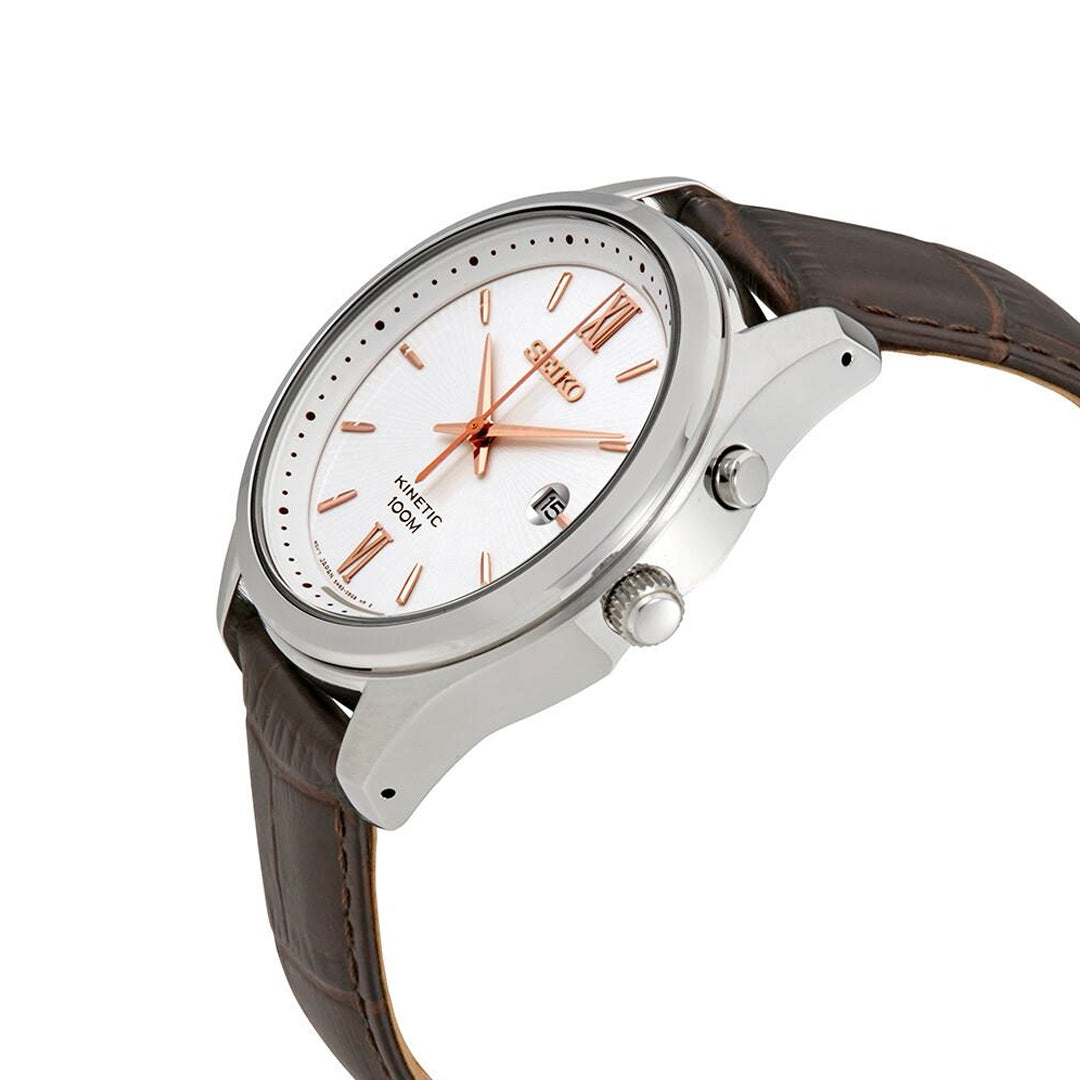 Seiko Kinetic White Dial Brown Leather Band Men's Watch | SKA773P1