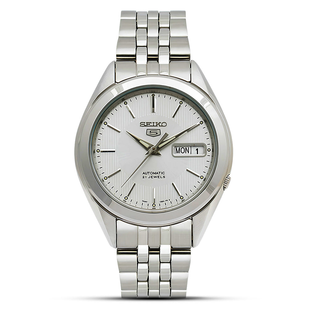 SEIKO 5 "21 JEWELS" SILVER DIAL AUTOMATIC WATCH SNKL15K1