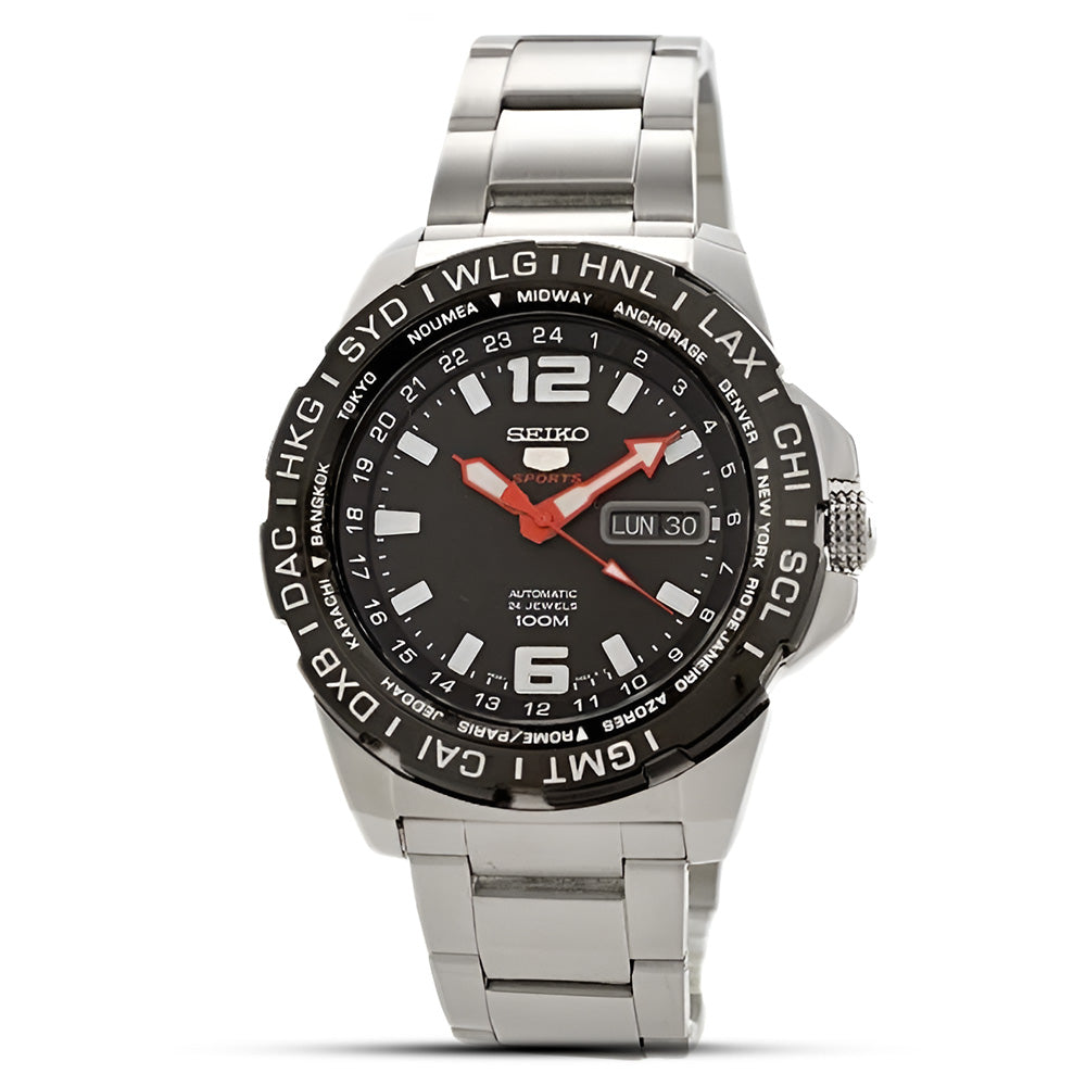 Seiko 5 Sports World Timer Automatic Black Dial Watch SRP685K1