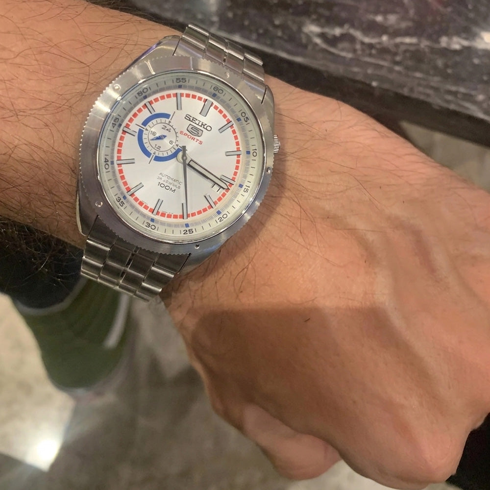 Seiko 5 Sports Red Ring Automatic White Dial Watch SSA061K1