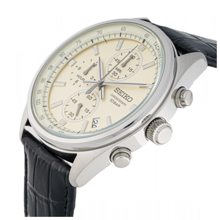 Seiko Three-eye Sports Quartz Leather Men's Watch| SSB383P1