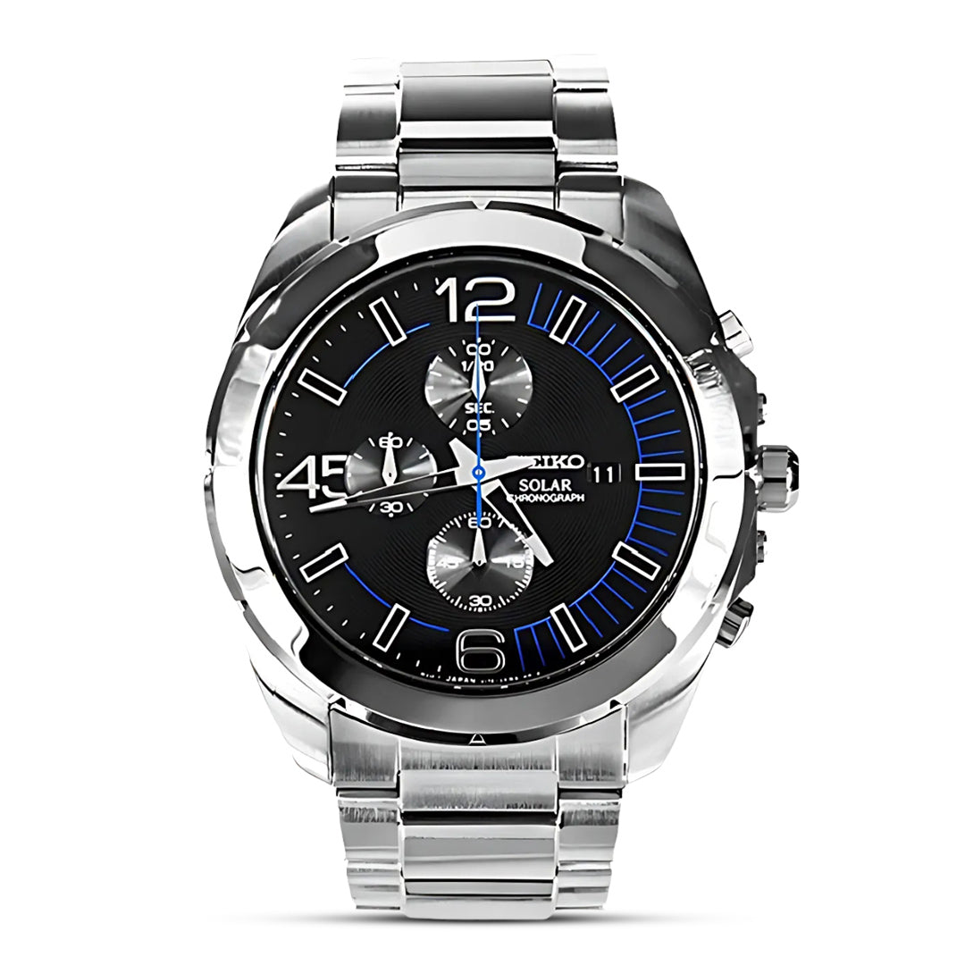 Seiko Solar Chronograph Black Dial Stainless Steel Men's Watch | SSC213P1