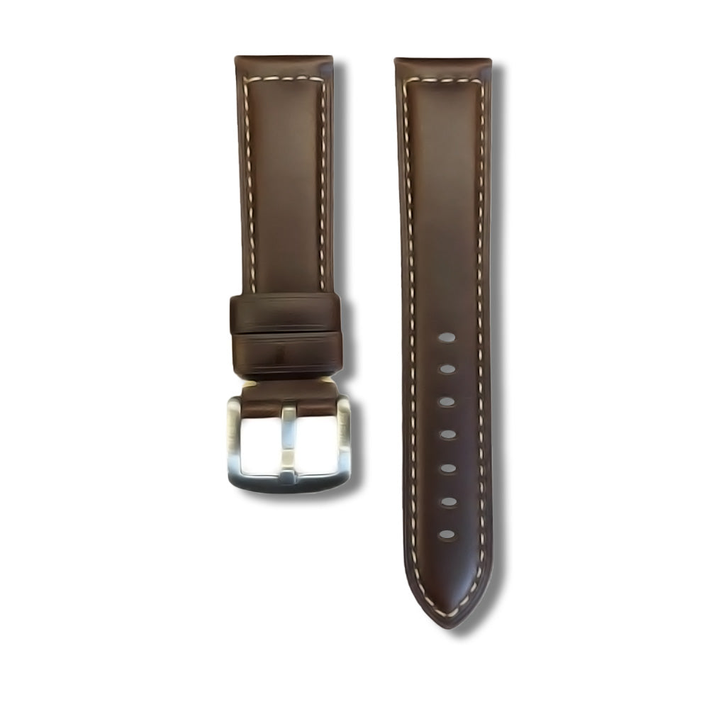 Cavern 22mm Plain Coffee Brown Stitched Leather Strap