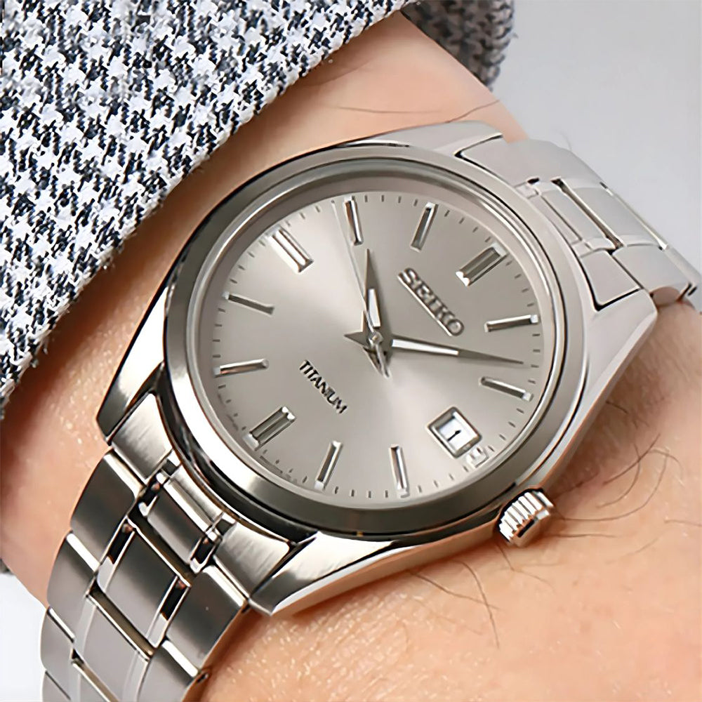 SEIKO Titanium Quartz Grey Dial Watch SUR369P1