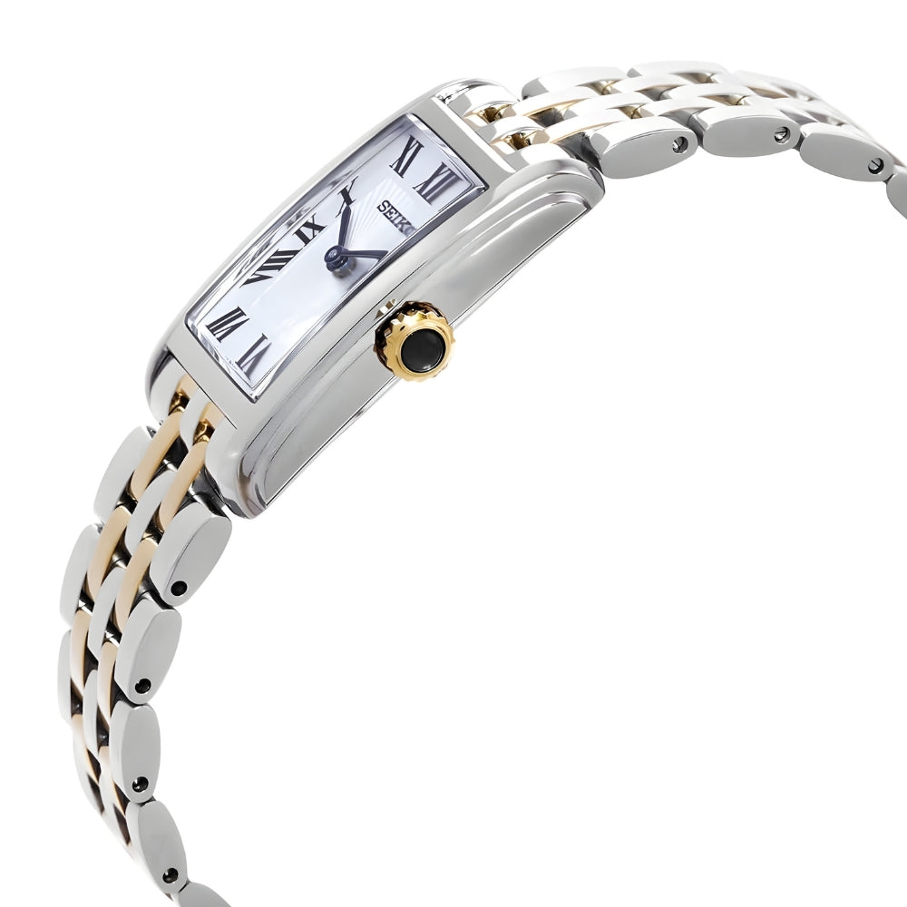 Seiko Essential Rectangular Two Tone White Dial Ladies Watch SWR087P1