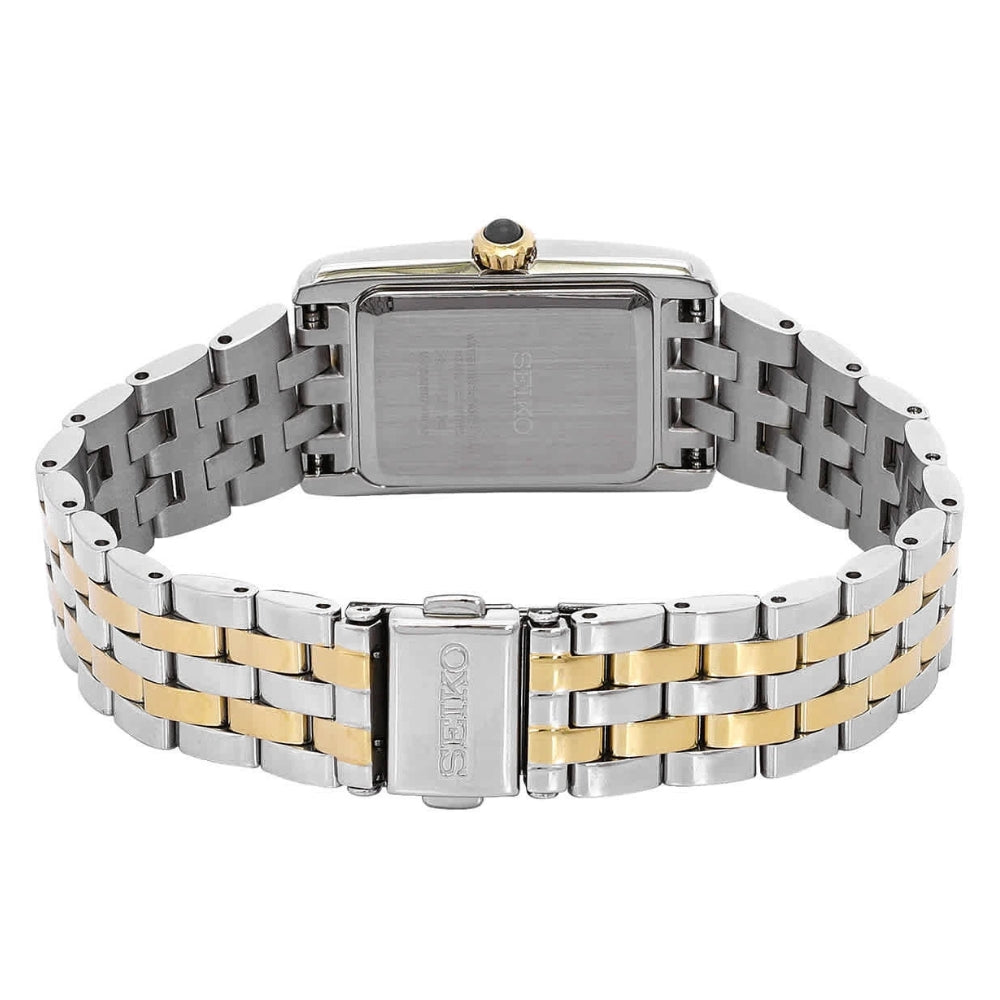 Seiko Essential Rectangular Two Tone White Dial Ladies Watch SWR087P1