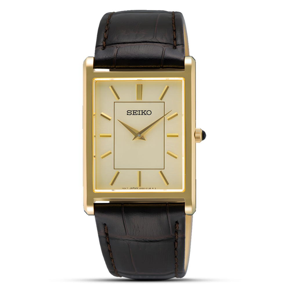 Seiko Conceptual Rectangular Champagne Dial Men's Watch SWR106P1