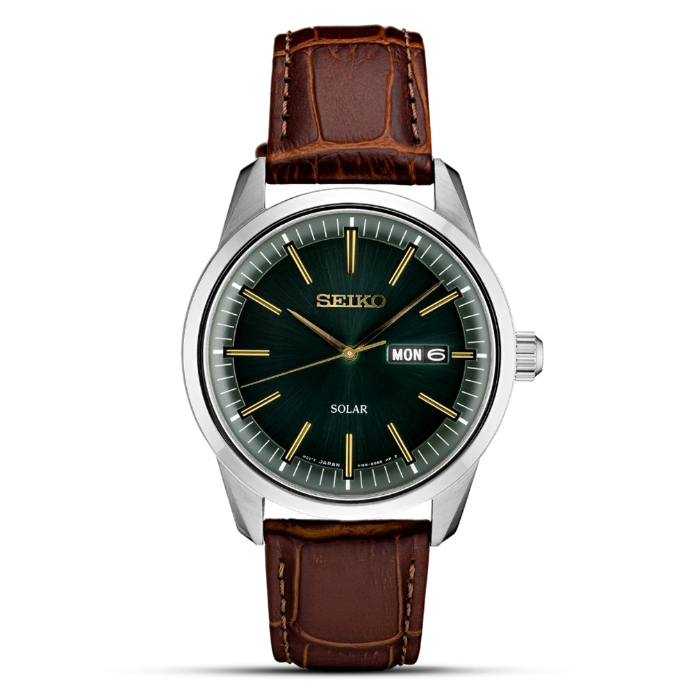 Seiko Solar Dark Green Sunray Dial Men's Watch | SNE529P1