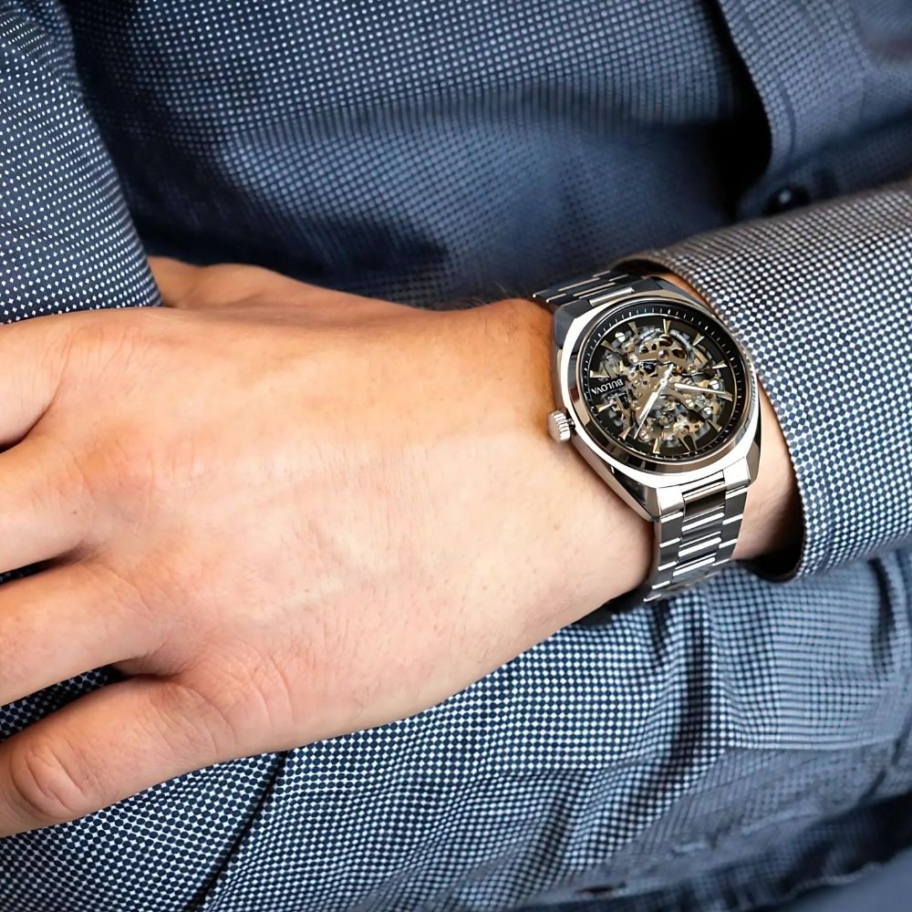 Bulova Classic Surveyor Silver Skeleton Dial Automatic Watch | 96A293