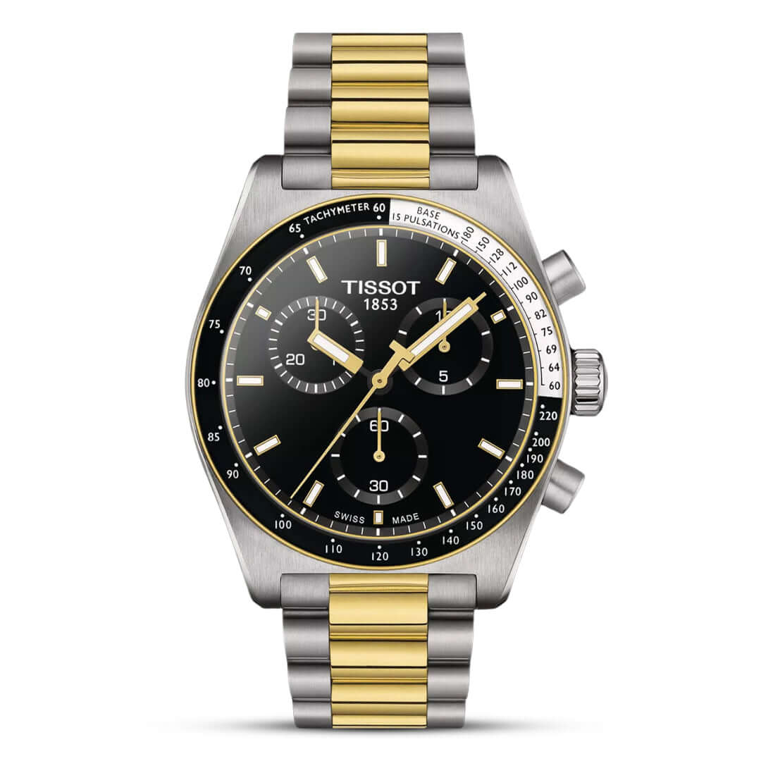 Tissot PR516 Chronograph Black Dial Two Tone Steel Strap Watch for Men - T149.417.22.051.01