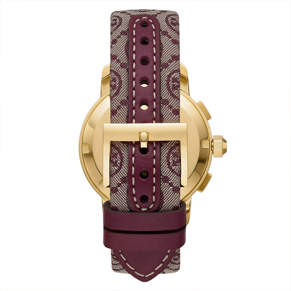 TORY BURCH MAROON JACQUARD GOLD DIAL LADIES WATCH TBW1051