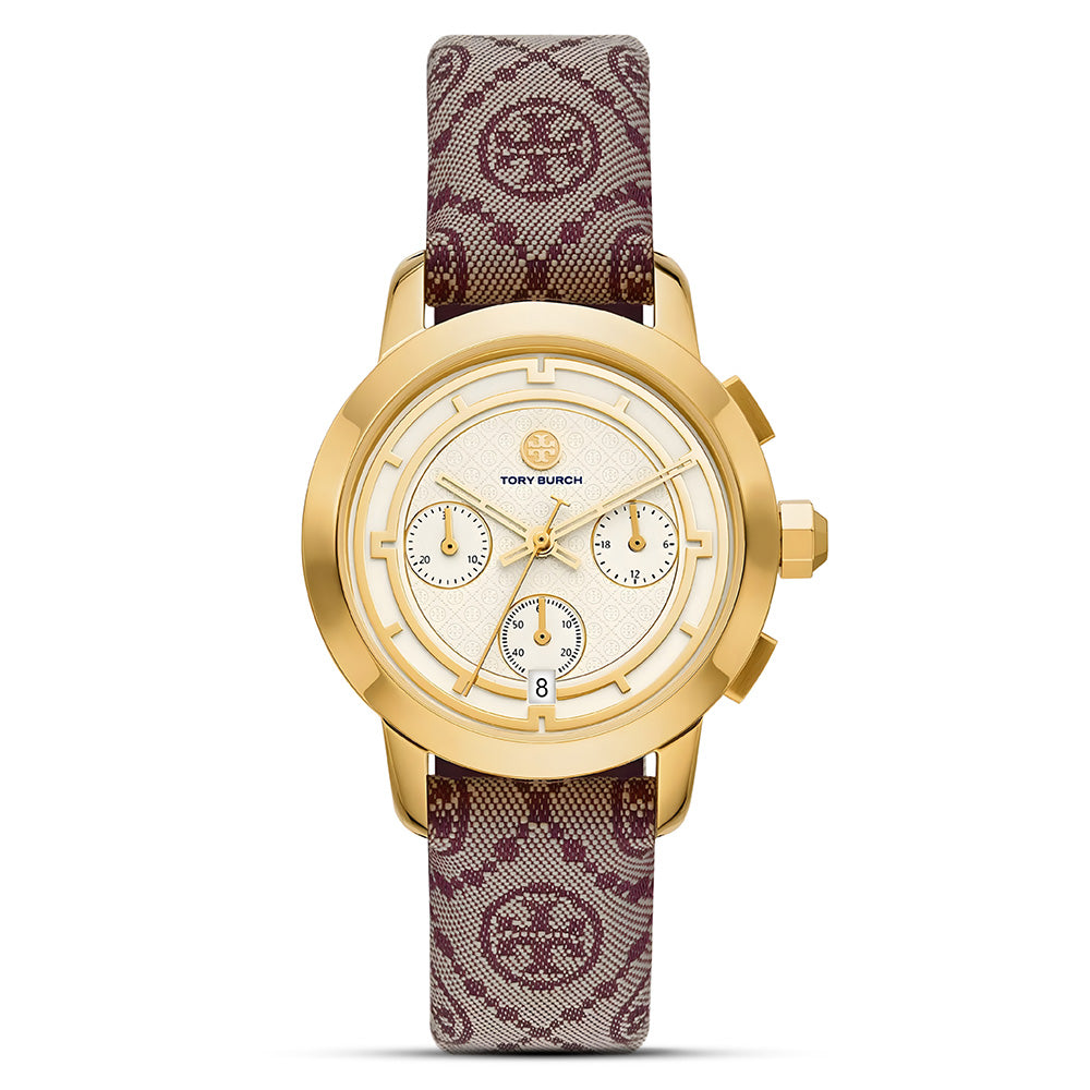 TORY BURCH MAROON JACQUARD GOLD DIAL LADIES WATCH TBW1051