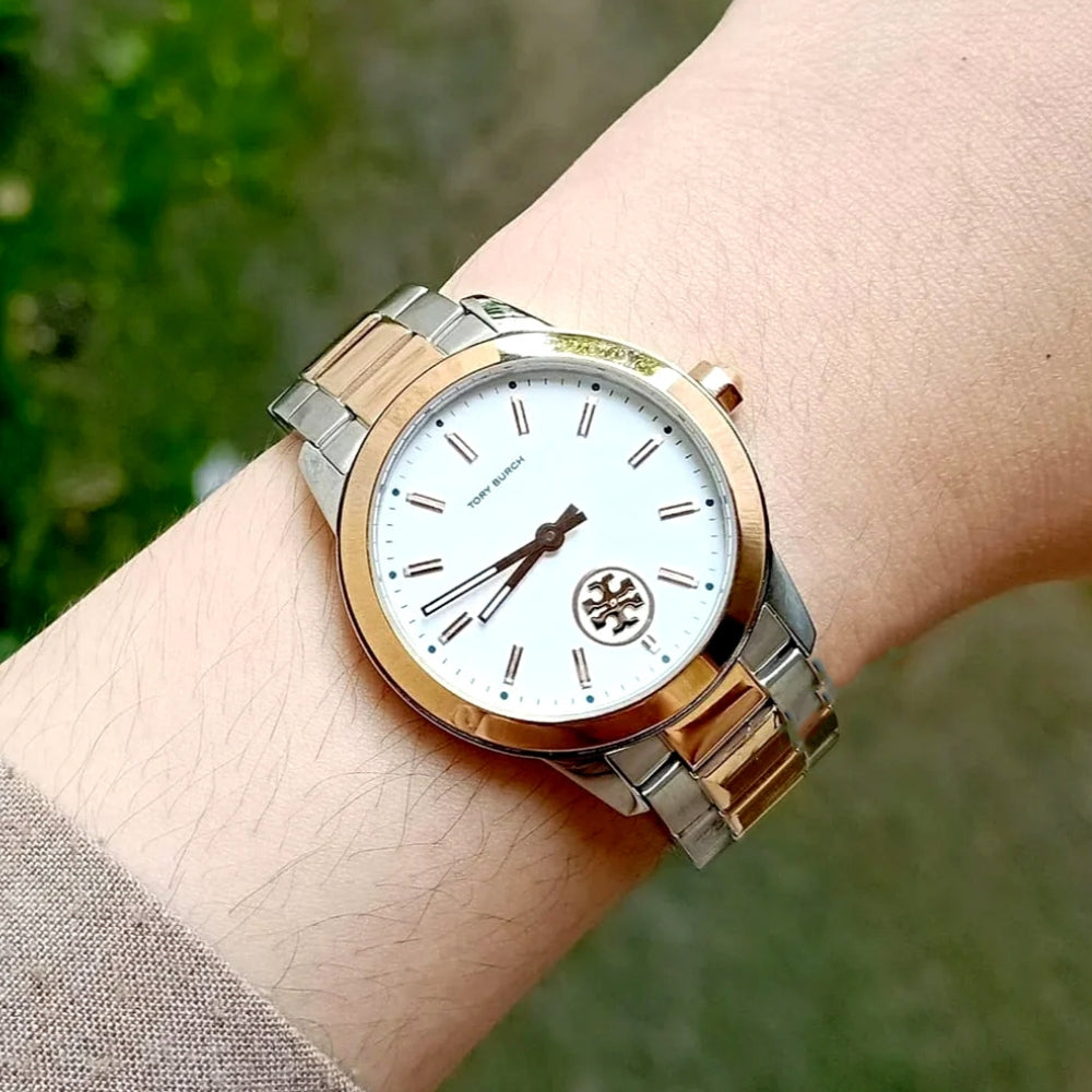 Tory Burch Collins Petite Two Tone White Dial Ladies Watch TBW1305