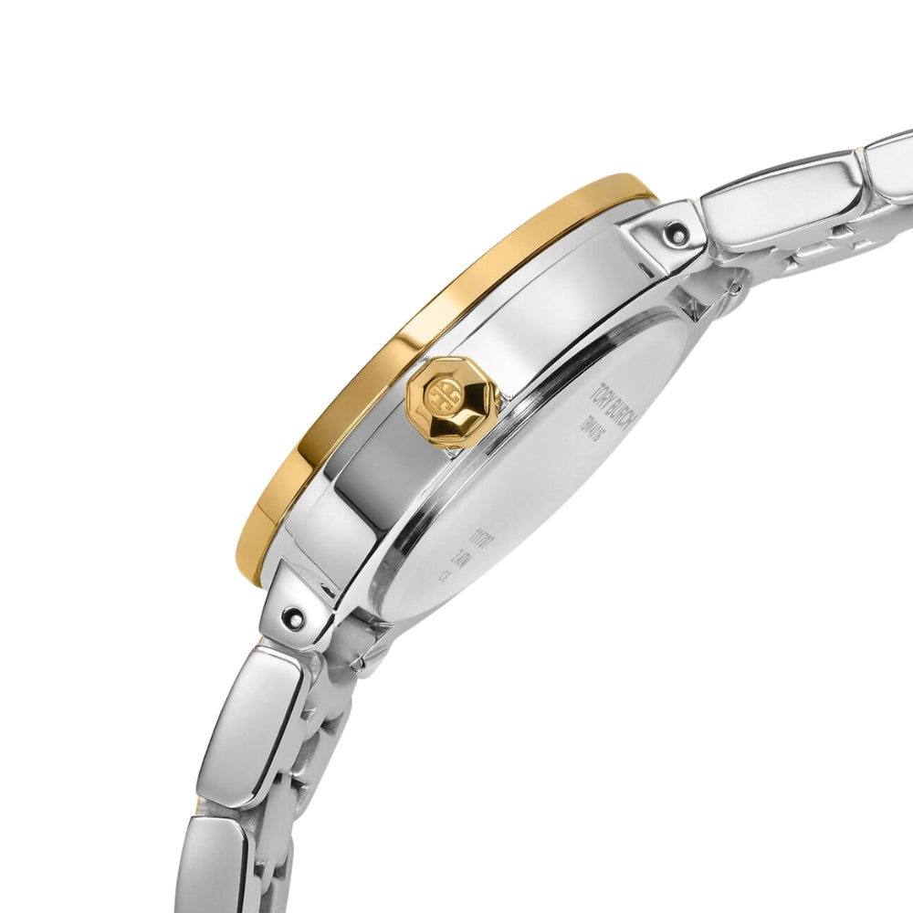 Tory Burch Reva Two Tone Beige Dial 28mm Ladies Watch TBW4016