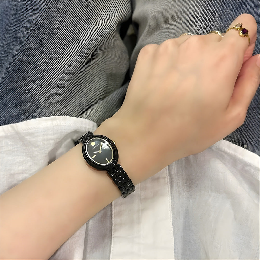 TORY BURCH OVAL QUARTZ BLACK DIAL LADIES WATCH TBW6035