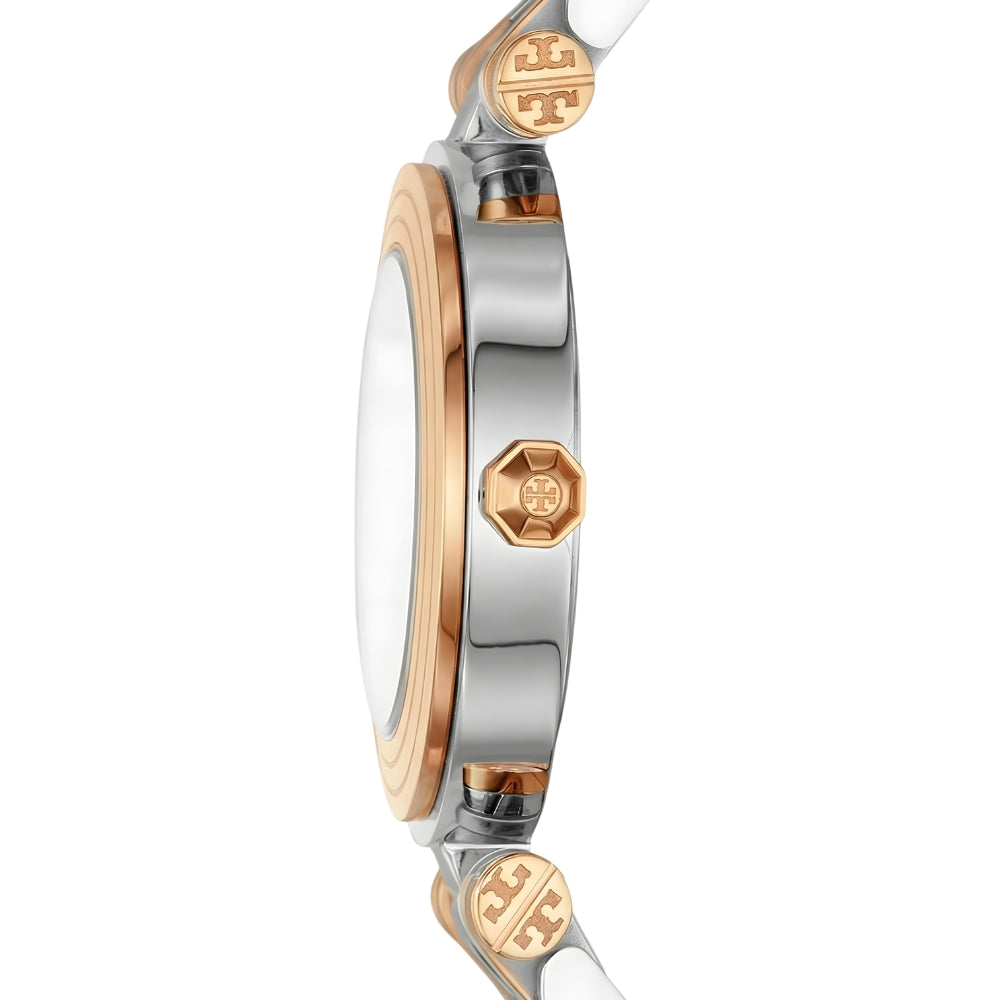 Tory Burch "Classic T" Two Tone White Dial Ladies Watch TBW9011