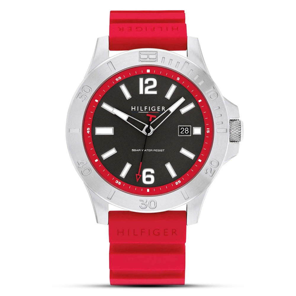 Tommy Hilfiger Ryan Black Dial Red Silicon Strap Watch| TH1710540