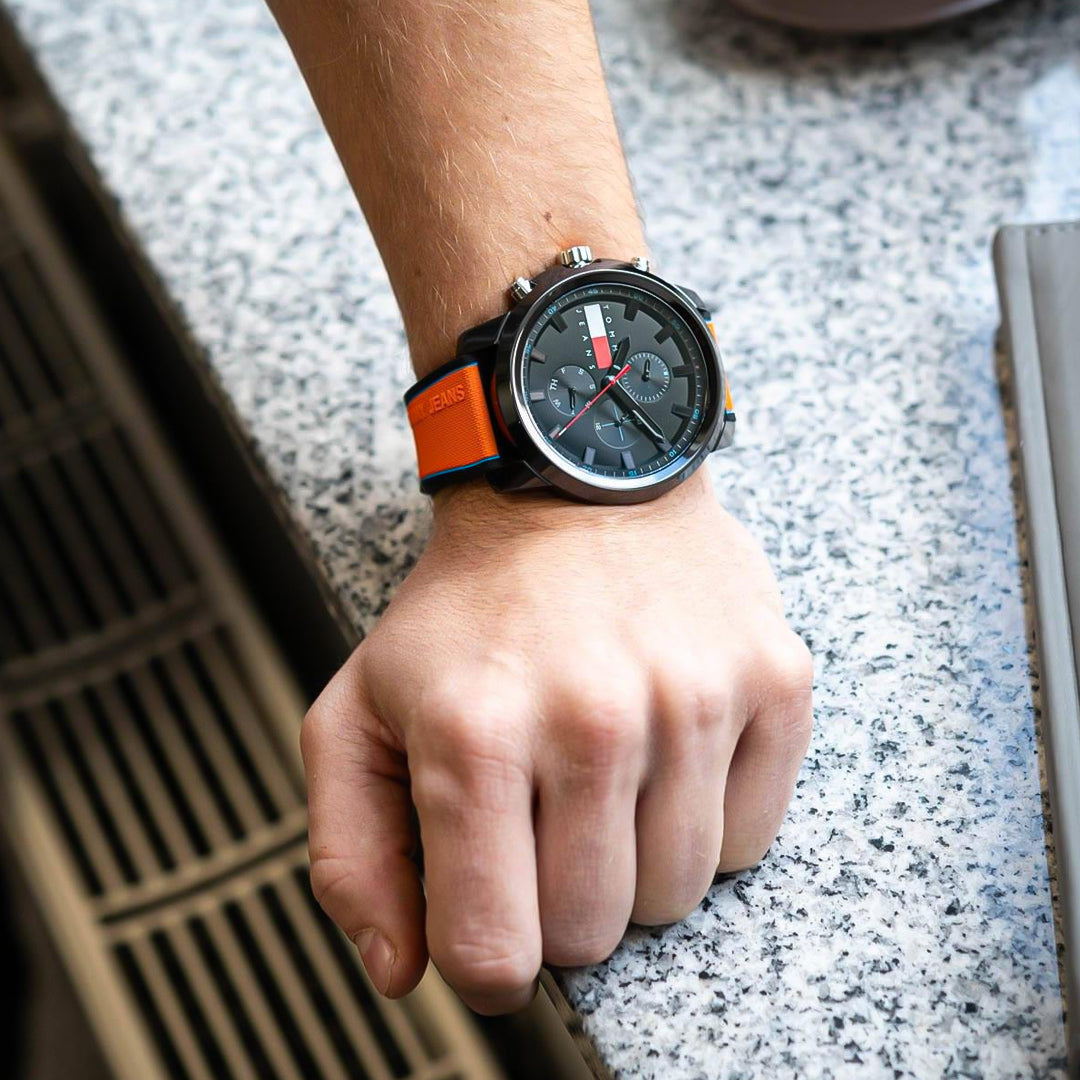 Tommy Hilfiger Black Dial Orange Band Men's Watch | TH1710583